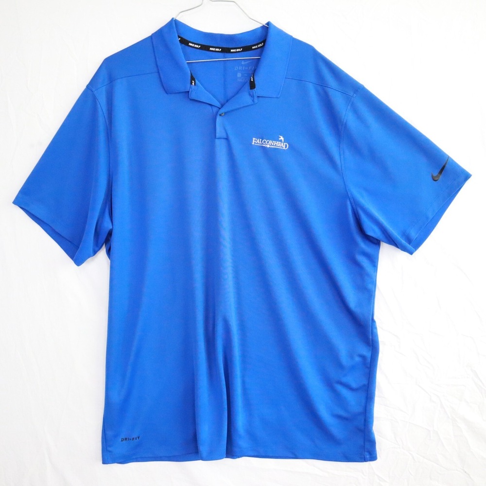 Nike Golf Polo Shirt Mens 2XL XXL Dri-Fit Blue Short Sleeve Falconhead Golf Club